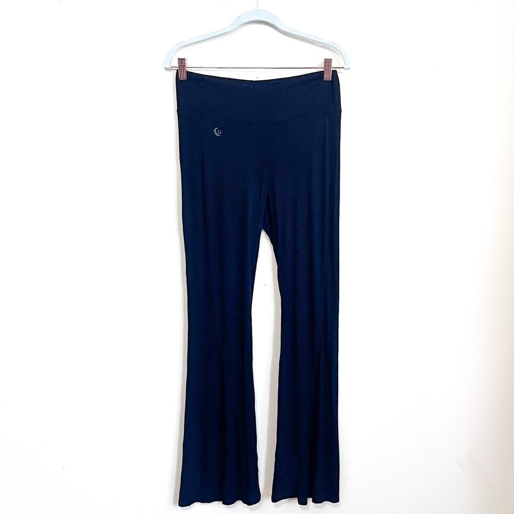 JJ Winks Womens Flare Wide Leg Knit Pants Medium Black Ribbed Pull On Stretch